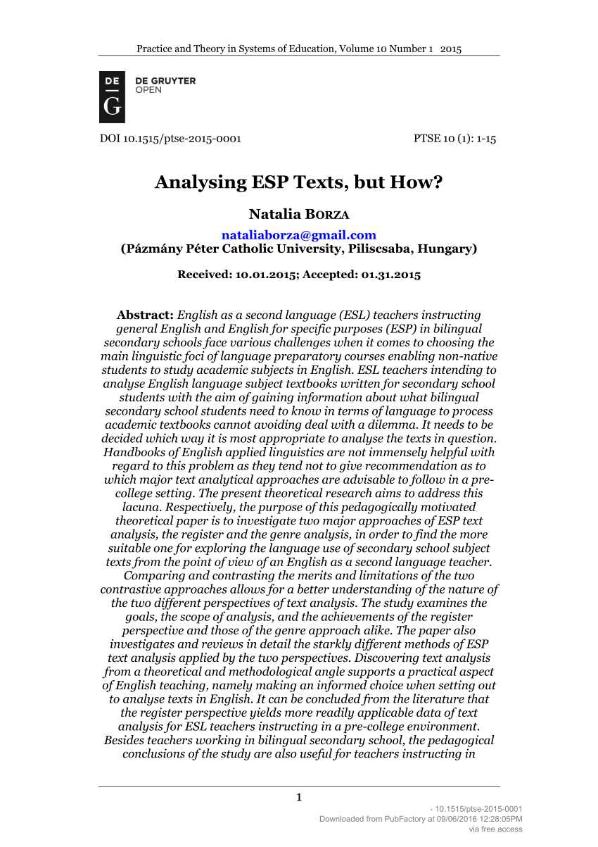 (PDF) Analysing ESP Texts, but How?