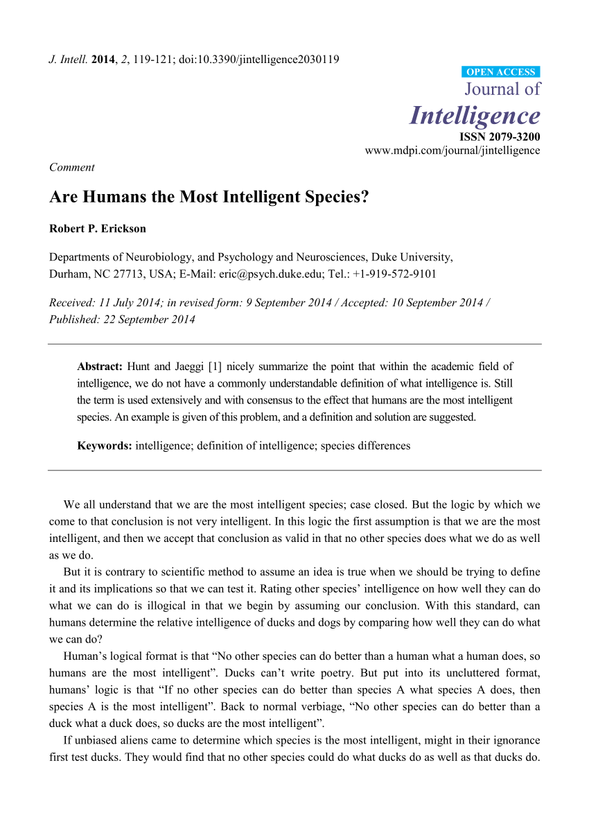 PDF) Are Humans the Most Intelligent Species?