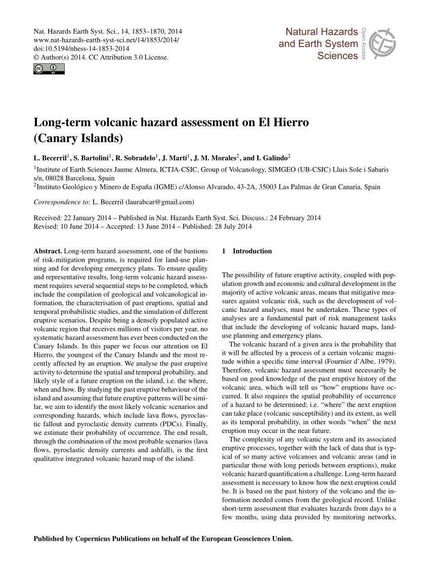 PDF Long term volcanic hazard assessment on El Hierro Canary