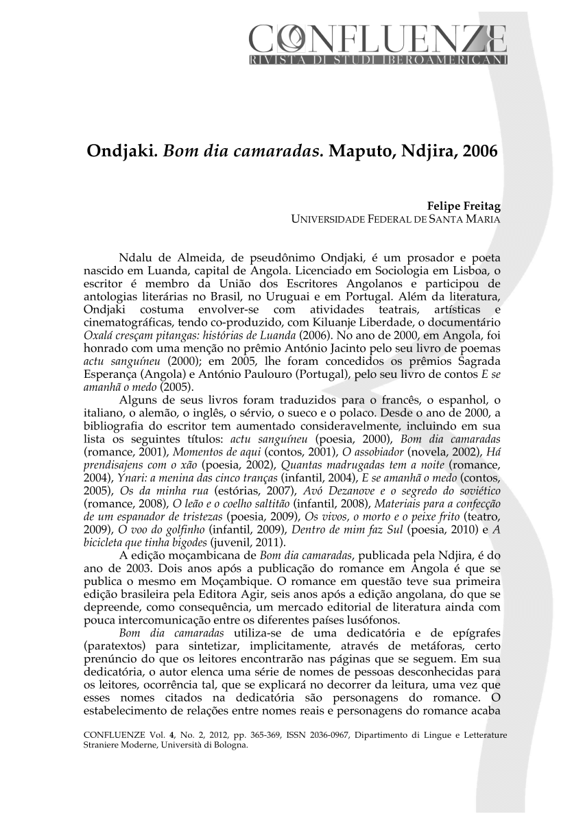 PDF) Ondjaki. Bom dia camaradas. Maputo, Ndjira, 2006