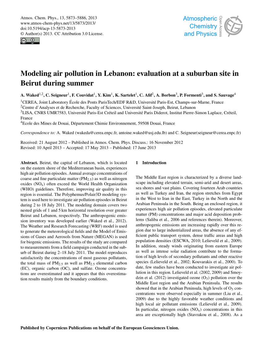 Pdf Modeling Air Pollution In Lebanon Evaluation At A Suburban Site In Beirut