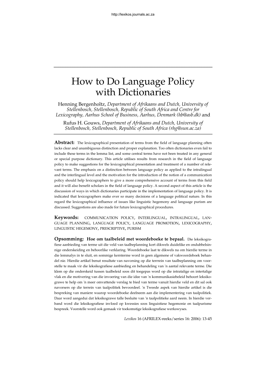 PDF How to Do Language Policy with Dictionaries