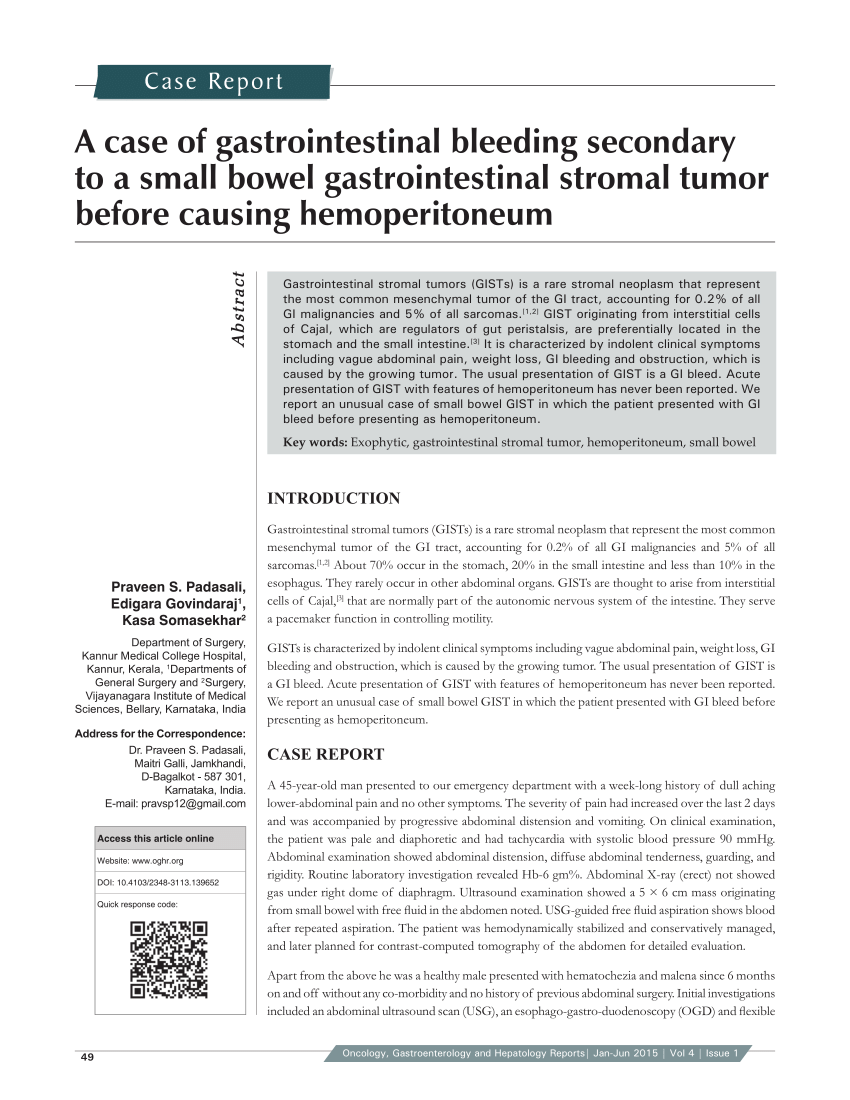 pdf a case of gastrointestinal bleeding secondary to a small bowel gastrointestinal stromal tumor before causing hemoperitoneum