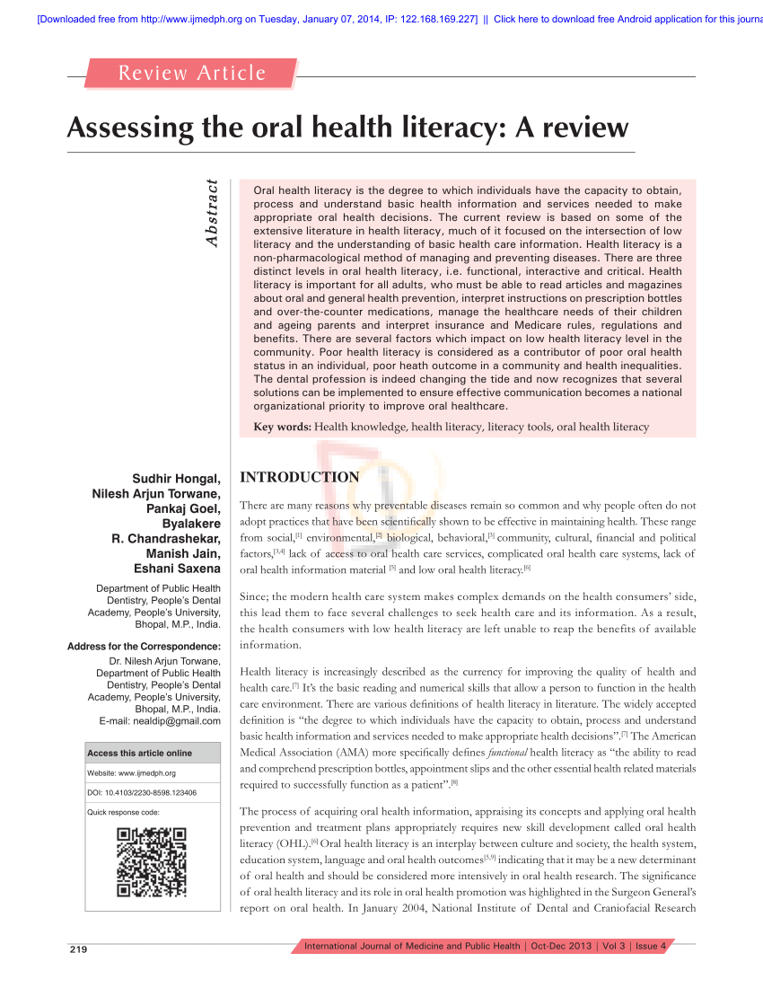 literature review on oral health