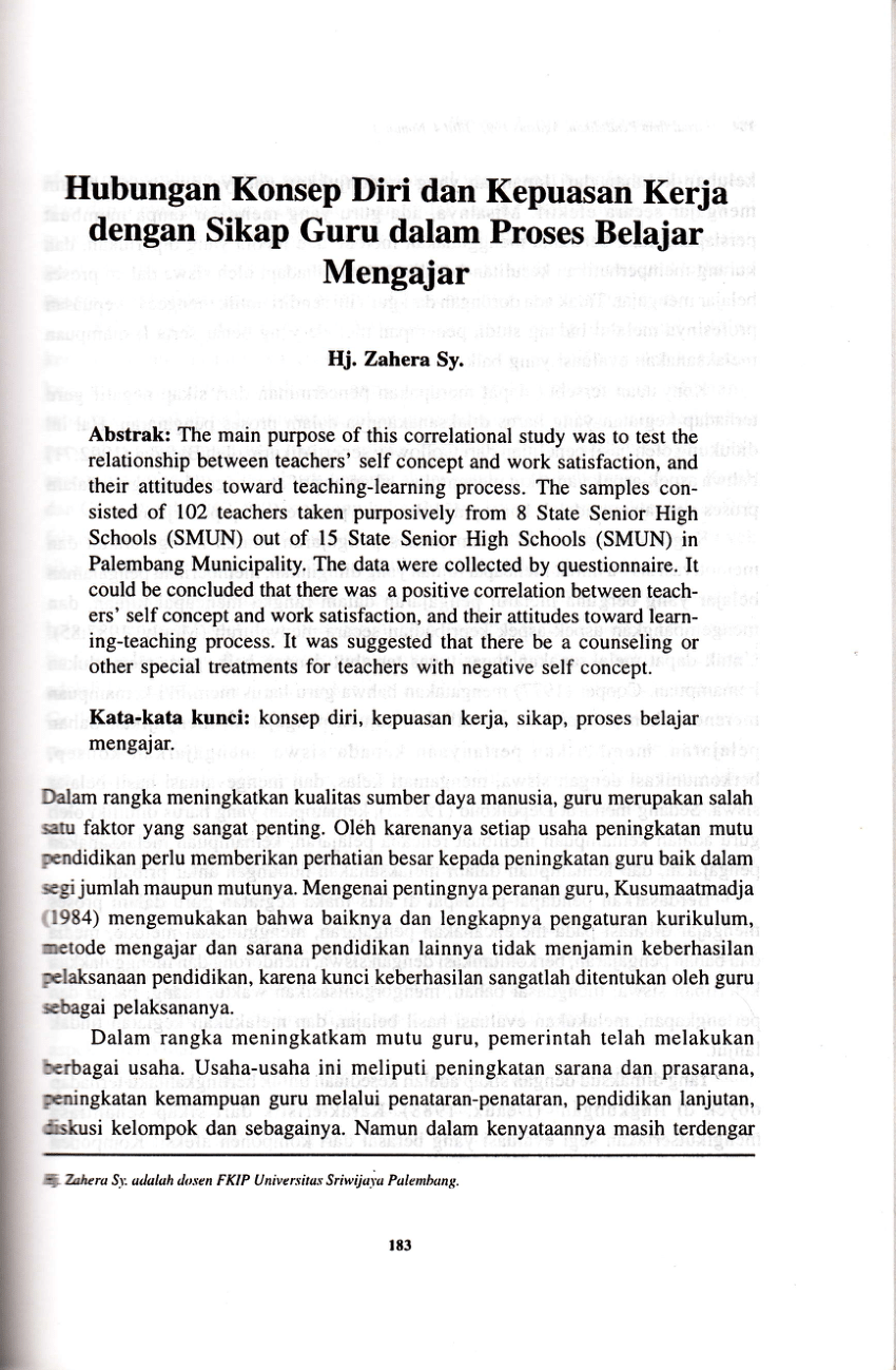 (PDF) Hubungan Konsep Diri dan Kepuasan Kerja dengan Sikap Guru dalam