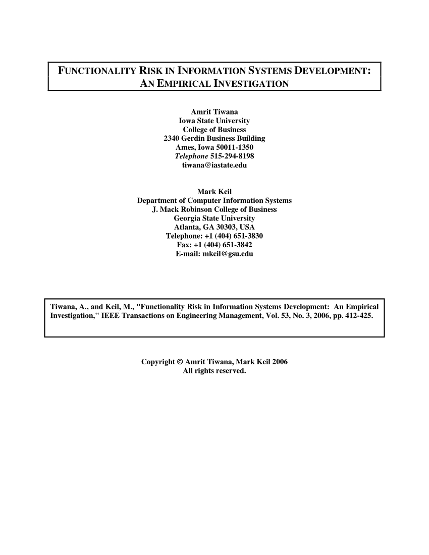 PDF) Functionality Risk in Information Systems Development: An