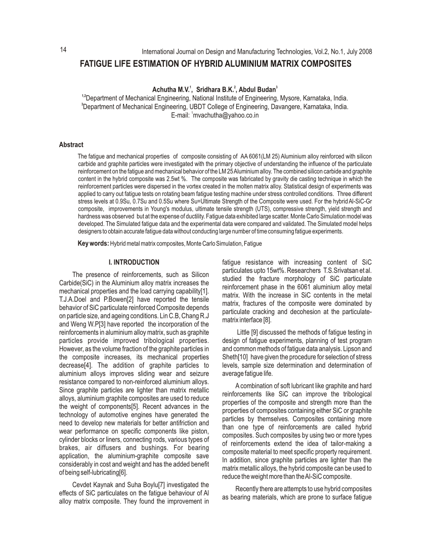 PDF) FATIGUE LIFE ESTIMATION OF HYBRID ALUMINIUM MATRIX COMPOSITES