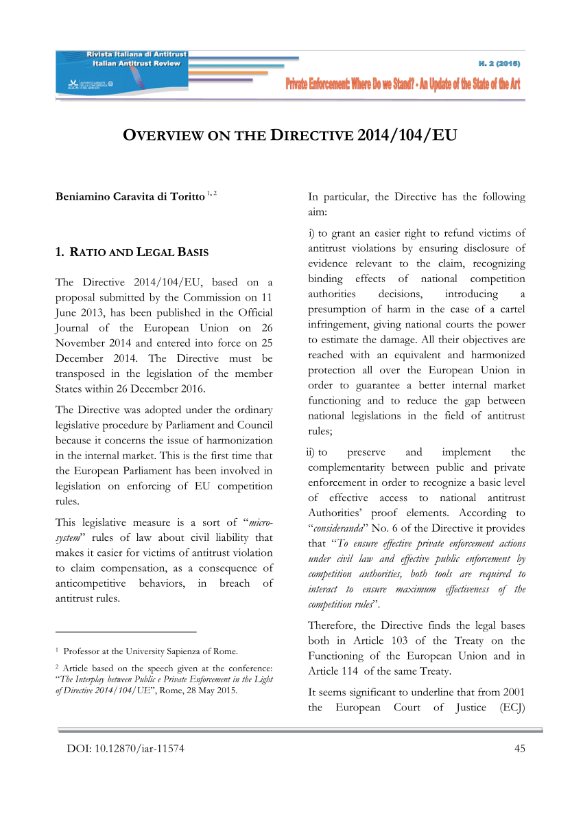 (PDF) Overview on the Directive 2014/104/EU