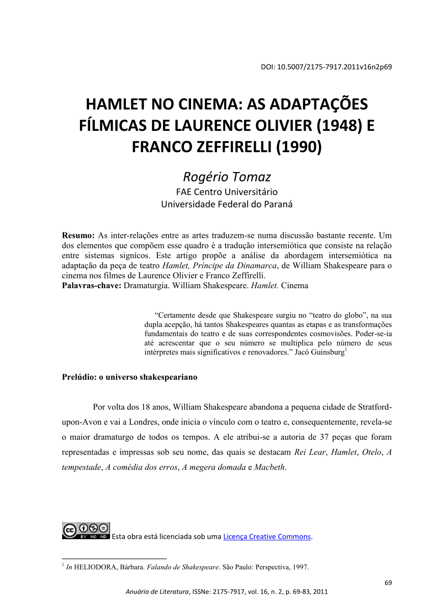 (PDF) Ensaio.Hamlet: ruptura da linearidade dramática e corpos em