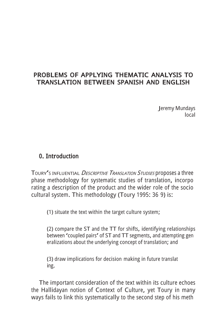 Pdf Problems Of Applying Thematic Analysis To Translation Between Spanish And English