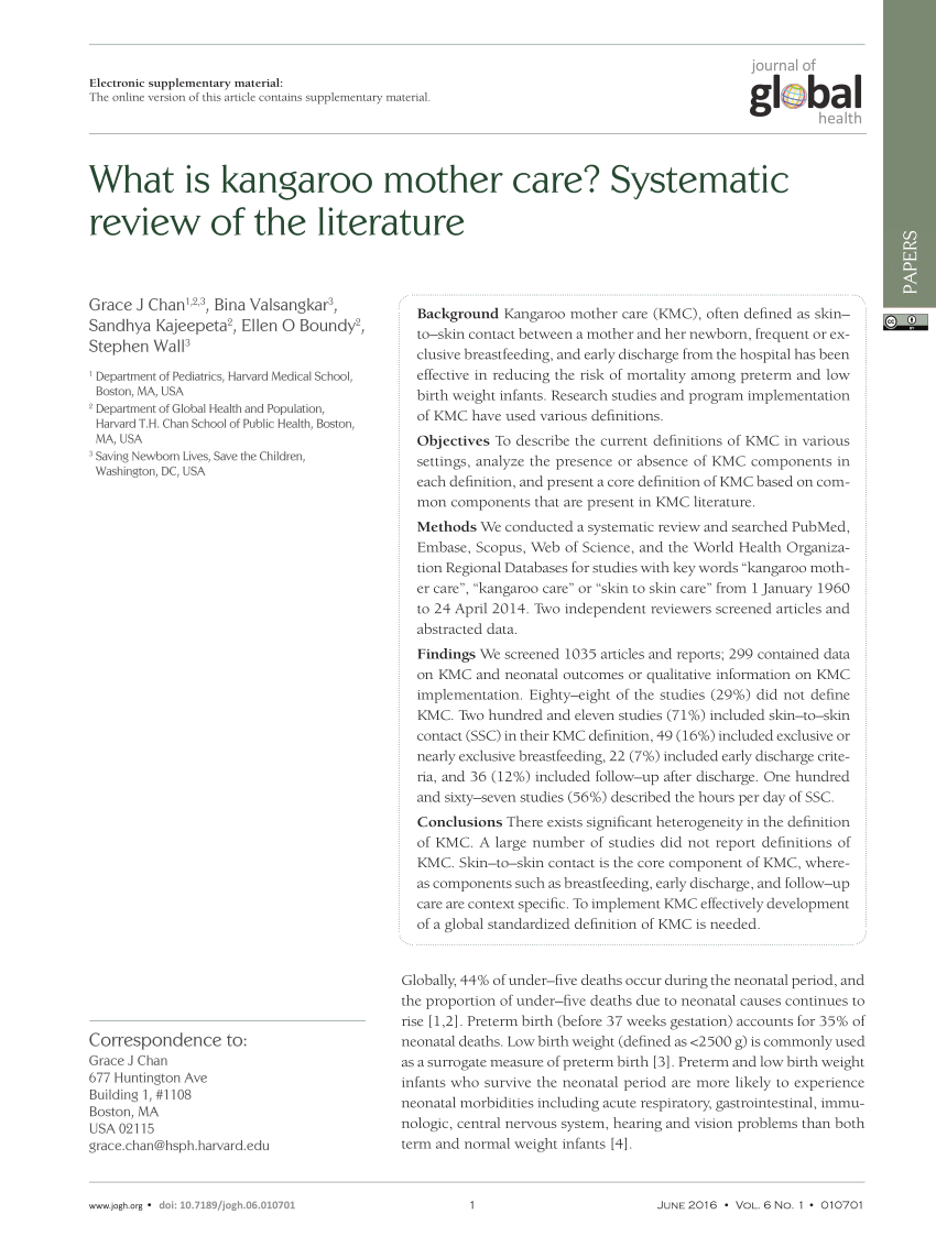 literature review on kangaroo mother care