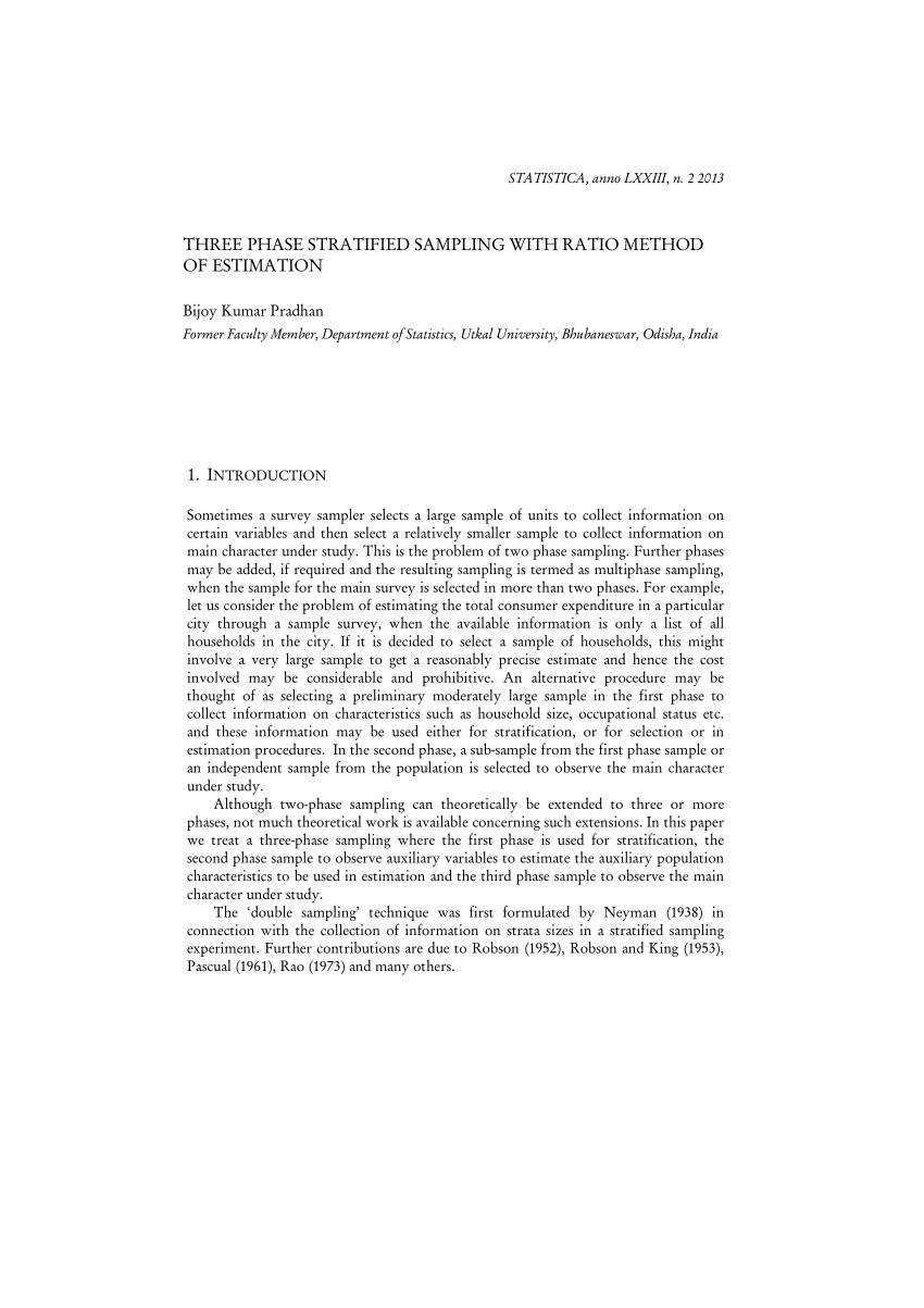 (PDF) Three phase stratified sampling with ratio method of estimation