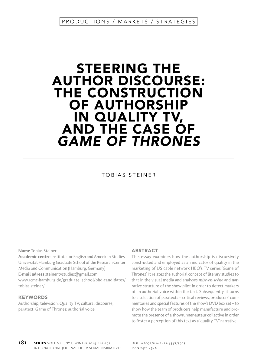 Pdf Steering The Author Discourse The Construction Of Authorship