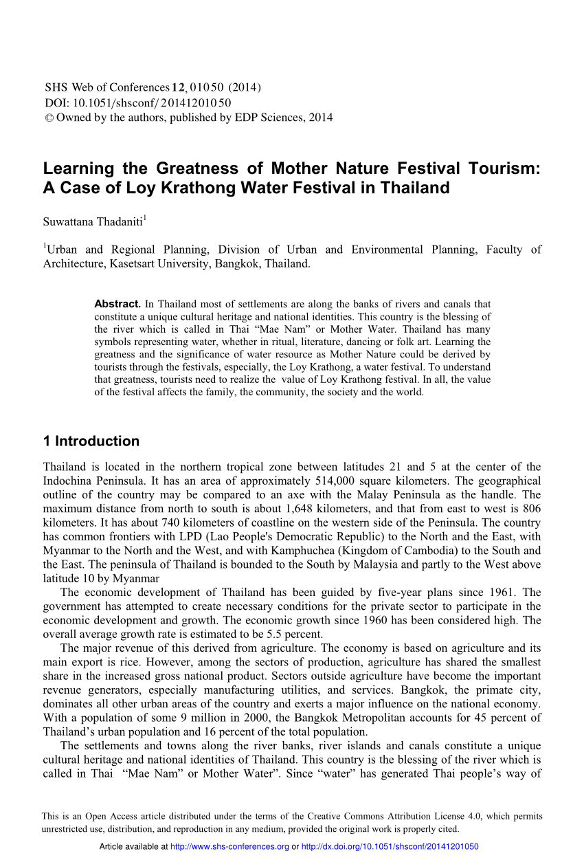 PDF) Learning the Greatness of Mother Nature Festival Tourism: A Case of  Loy Krathong Water Festival in Thailand
