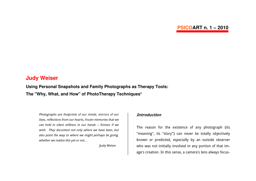 PDF) Foto personali e foto di famiglia come strumento per la terapia. Il  “Come, Cosa e Perché” delle tecniche di FotoTerapia