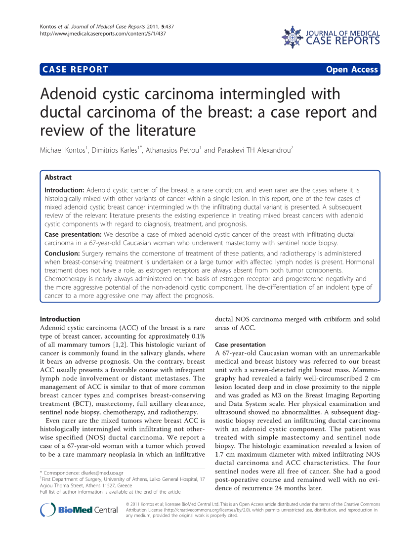 Pdf Adenoid Cystic Carcinoma Intermingled With Ductal Carcinoma Of