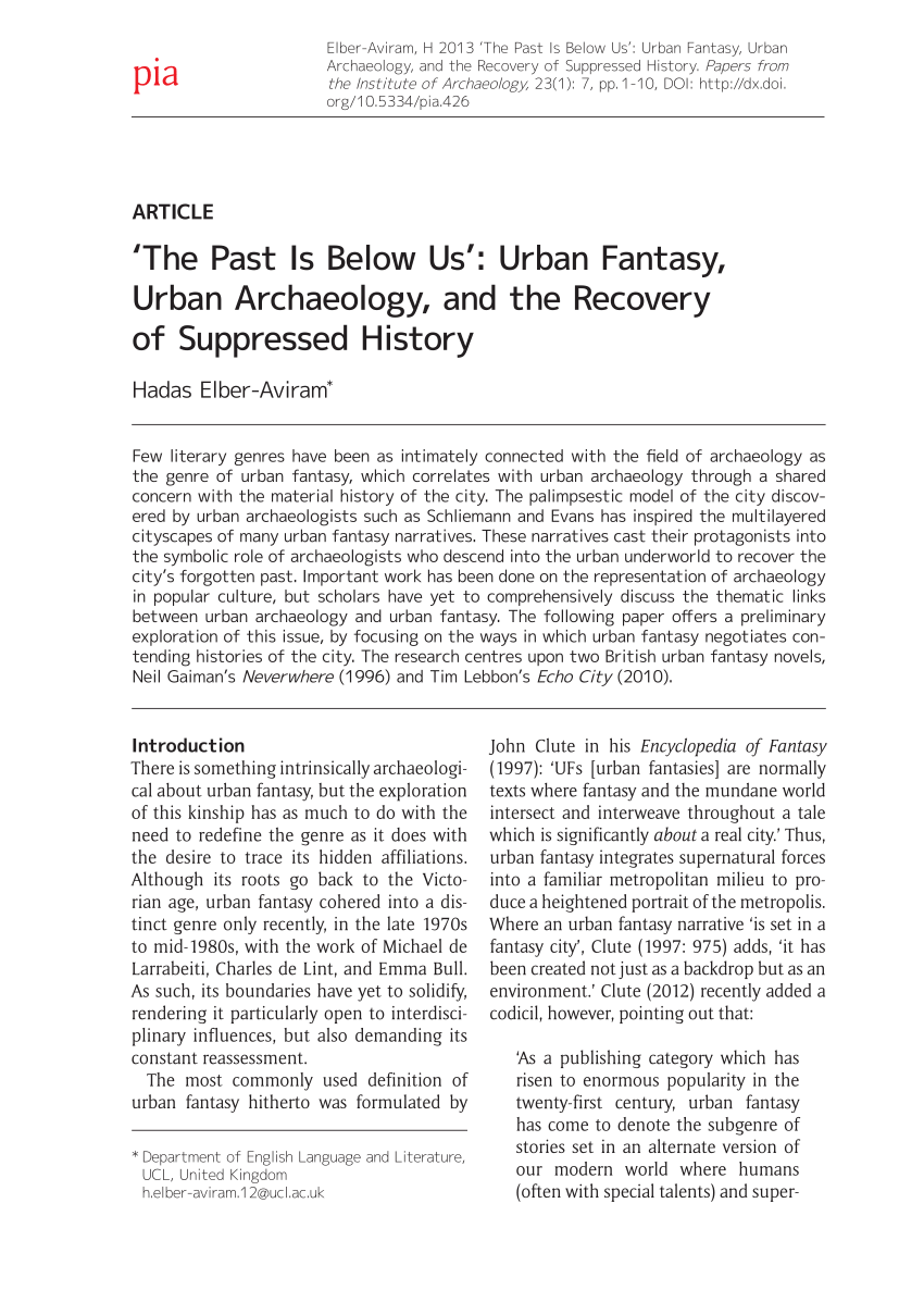 PDF) The Past Is Below Us Urban Fantasy, Urban Archaeology, and the Recovery of Suppressed History