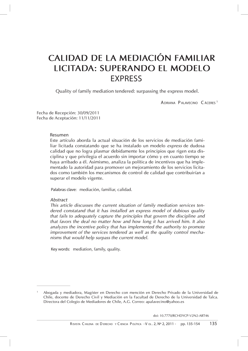 PDF) Calidad de la mediación familiar licitada: superando el modelo express.