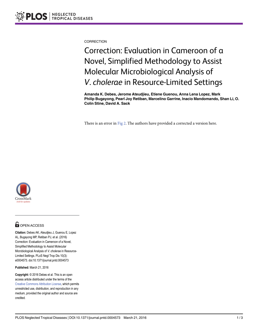 Pdf Correction Evaluation In Cameroon Of A Novel Simplified Methodology To Assist Molecular Microbiological Analysis Of V Cholerae In Resource Limited Settings