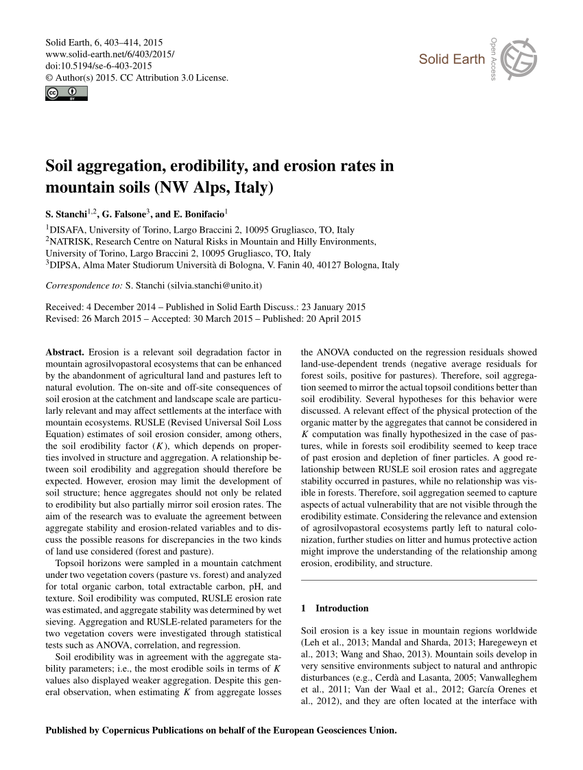 Pdf Soil Aggregation Erodibility And Erosion Rates In Mountain Soils Nw Alps Italy