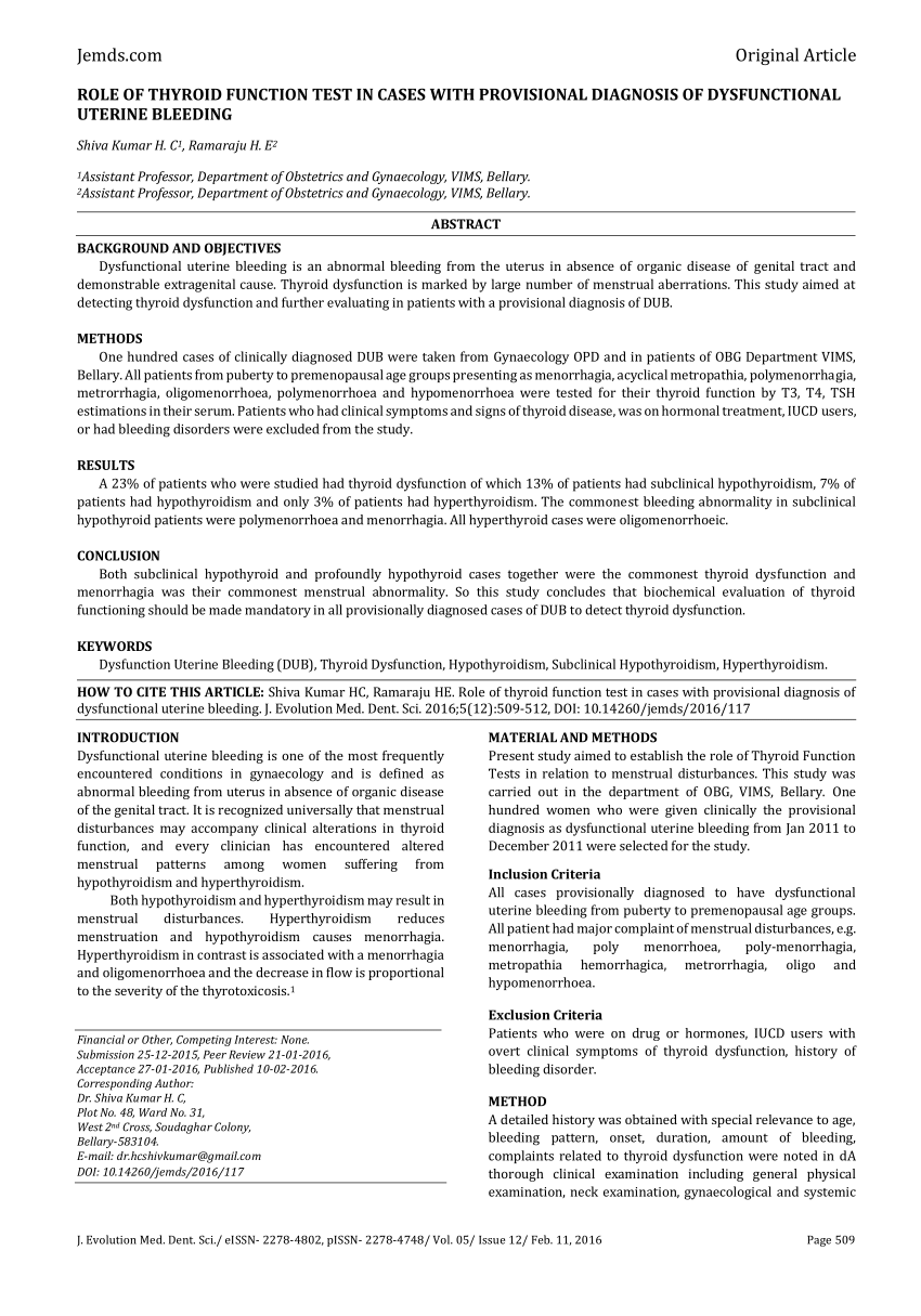 Pdf Role Of Thyroid Function Test In Cases With Provisional