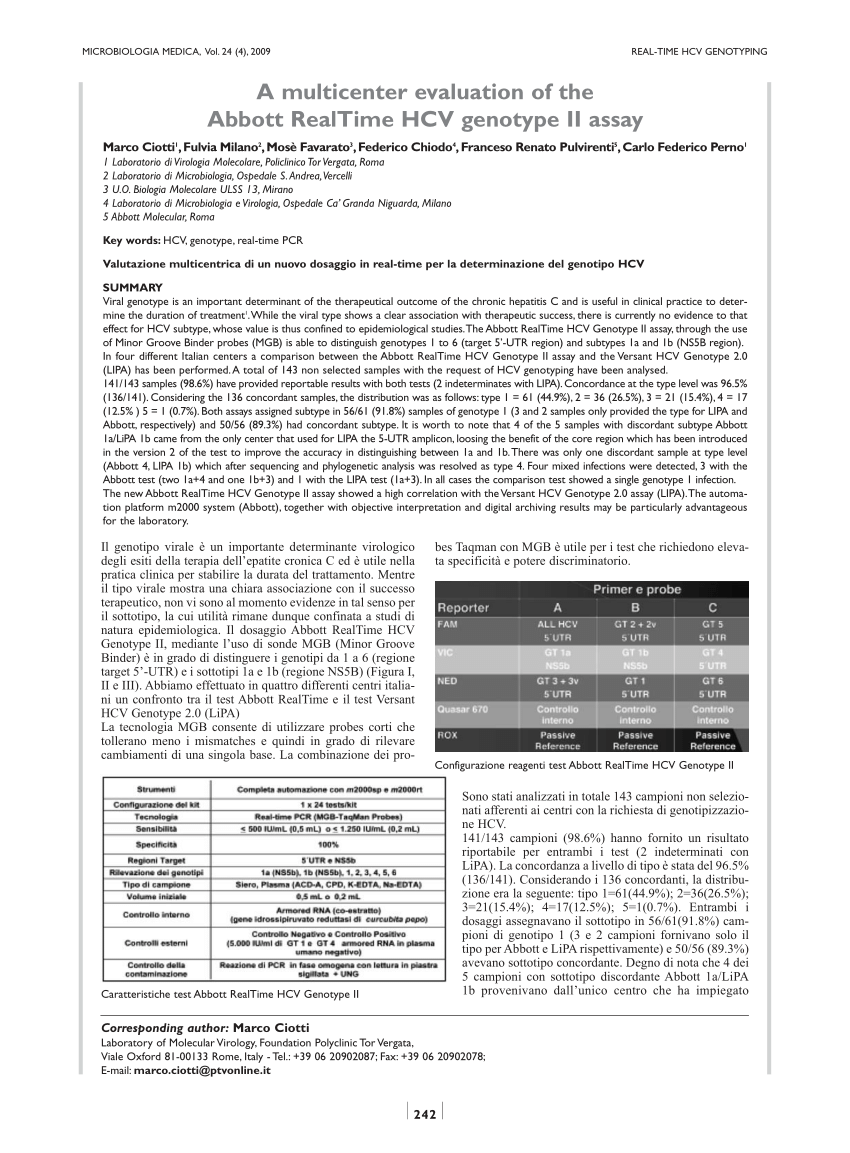 Pdf A Multicenter Evaluation Of The Abbott Realtime Hcv Genotype Ii Assay