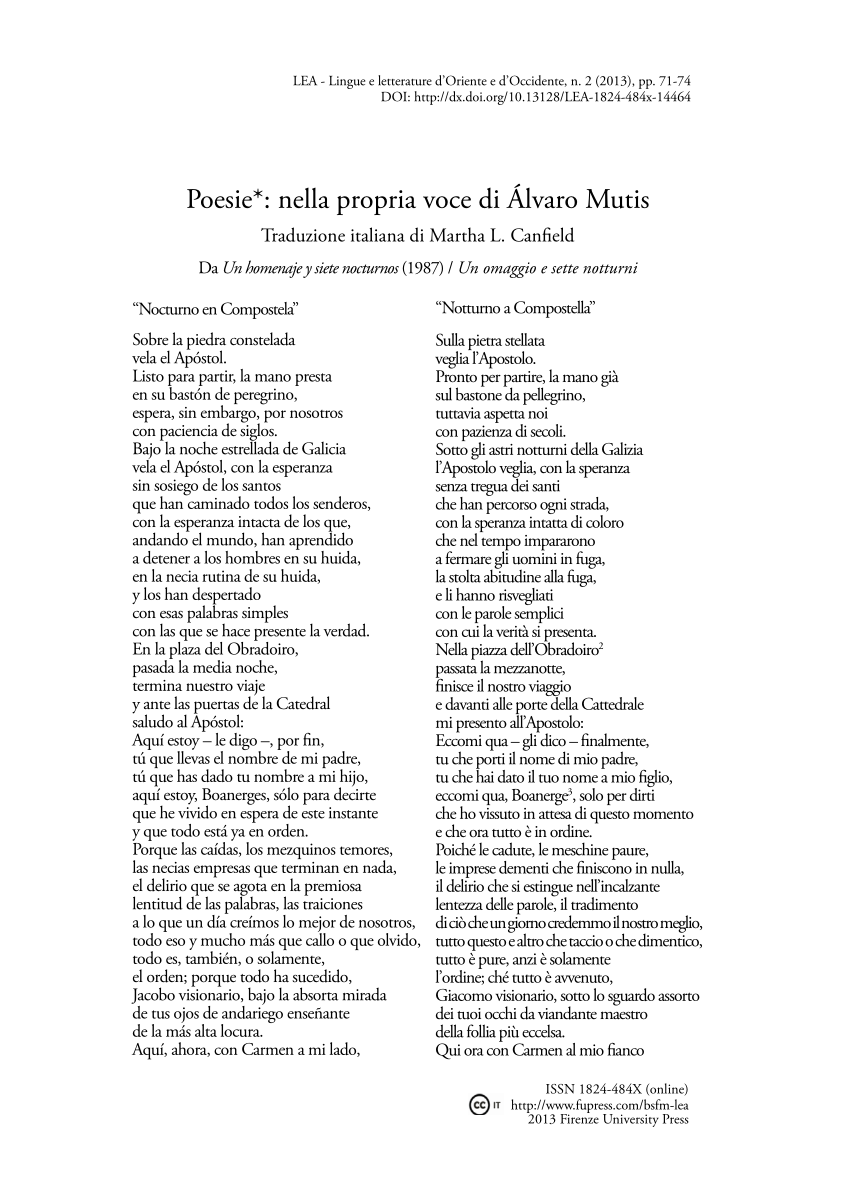 Pdf Poesie Nella Propria Voce Di Alvaro Mutis