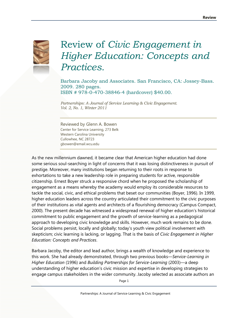 Pdf Civic Engagement In Higher Education Concepts And Practices