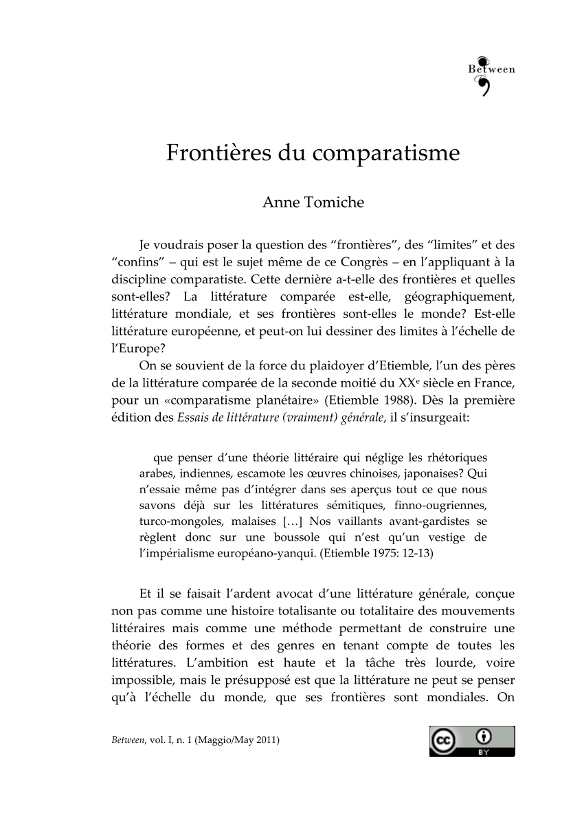 Pdf Frontieres Du Comparatisme