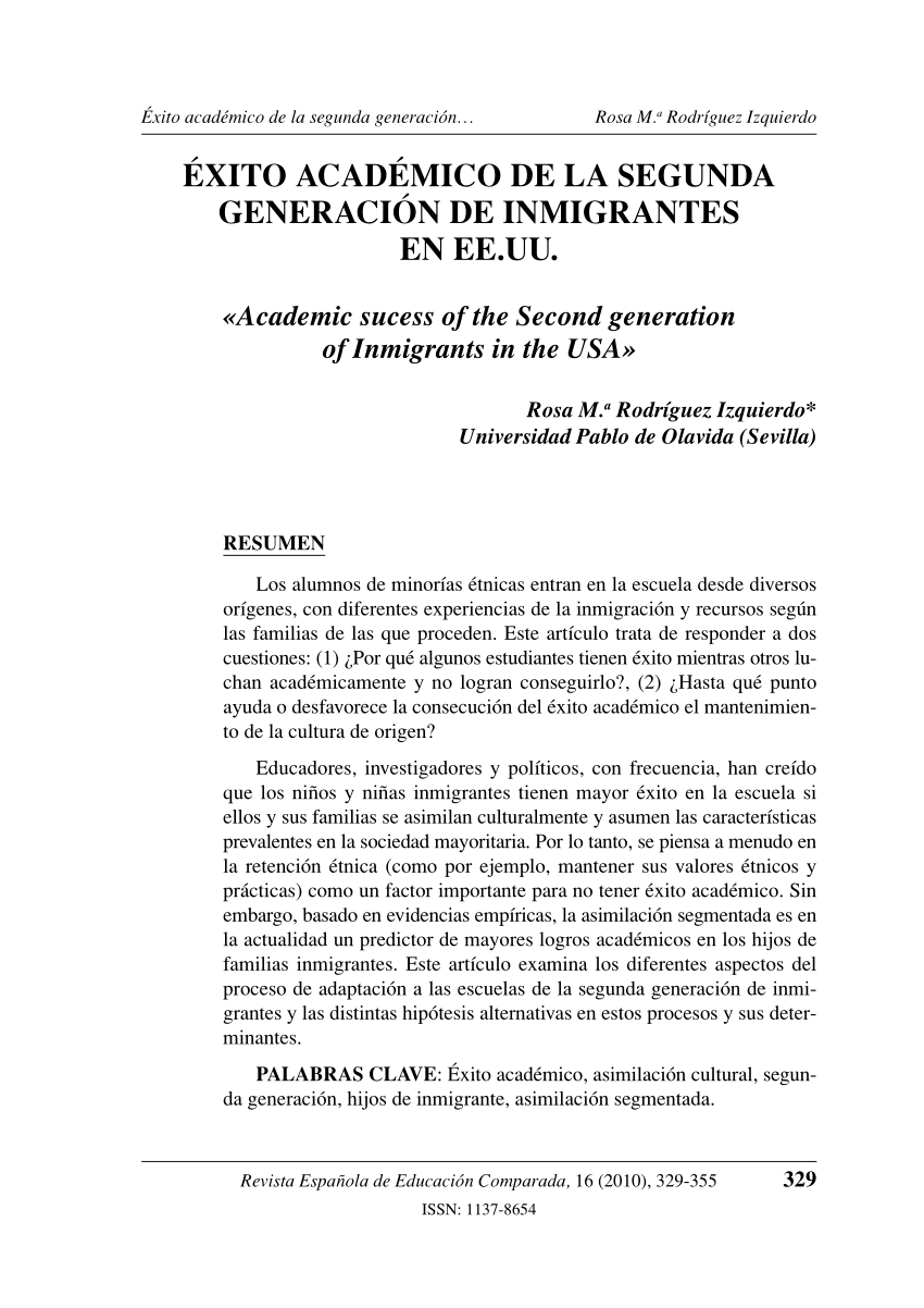 PDF) Éxito académico de la segunda generación de inmigrantes en .U.