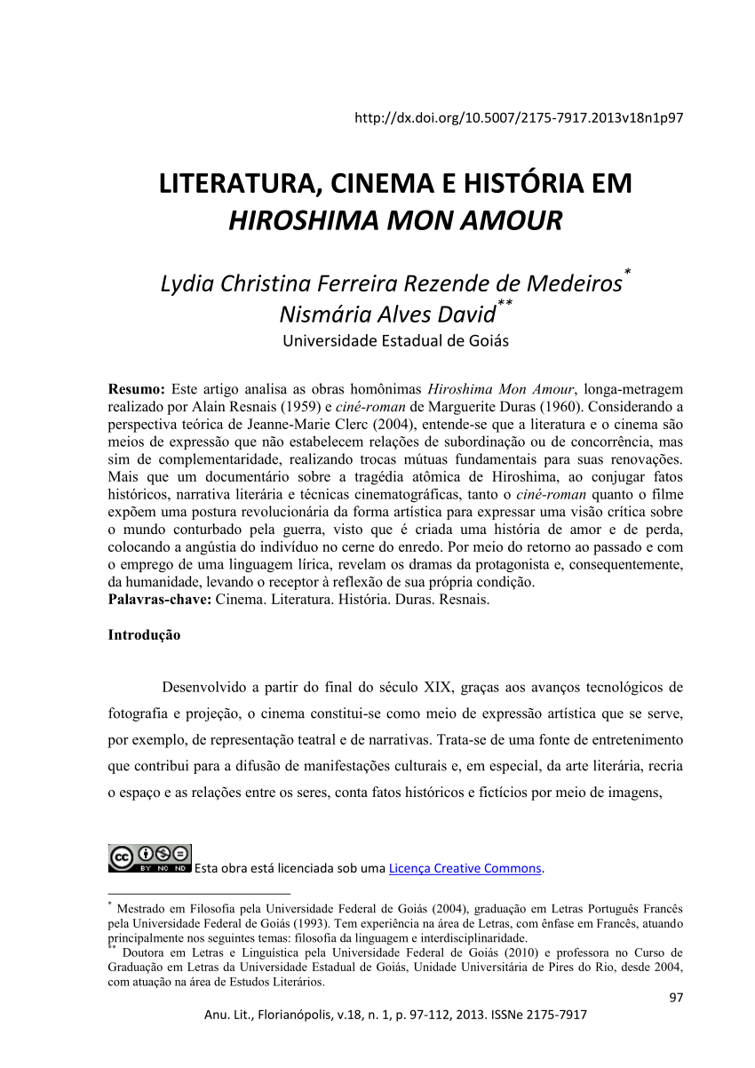 Pdf Literature Cinema And History In Hiroshima Mon Amour