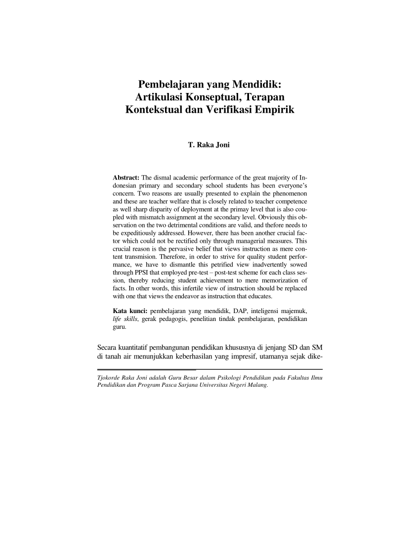 Pdf Pembelajaran Yang Mendidik Artikulasi Konseptual