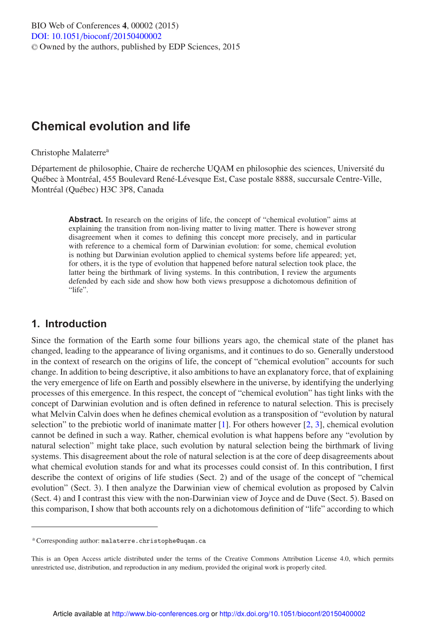 research paper on chemical evolution