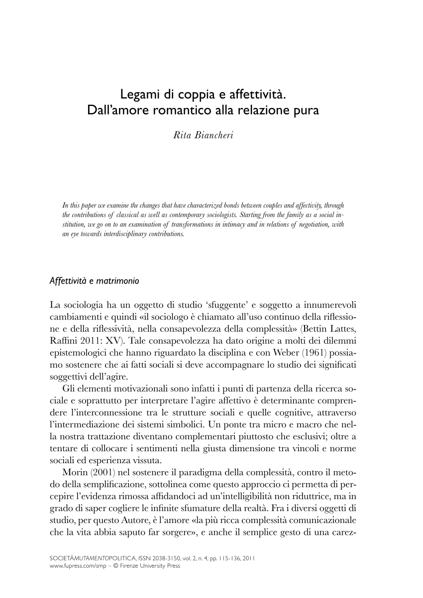 PDF) Legami di coppia e affettività. Dall'amore romantico alla relazione  pura