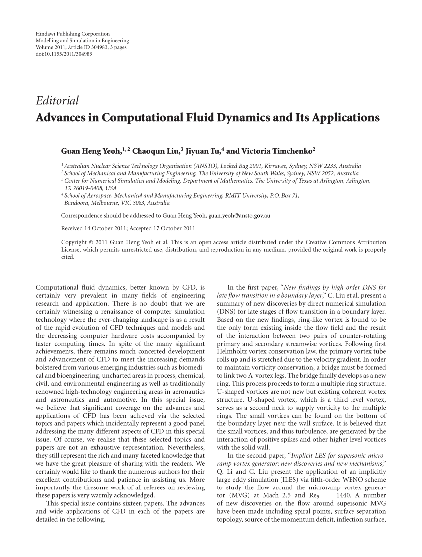 PDF) Advances in Computational Fluid Dynamics and Its Applications