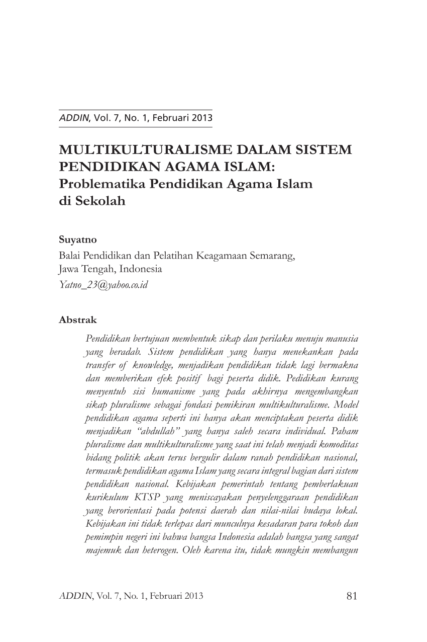 PDF MULTIKULTURALISME DALAM SISTEM PENDIDIKAN AGAMA ISLAM