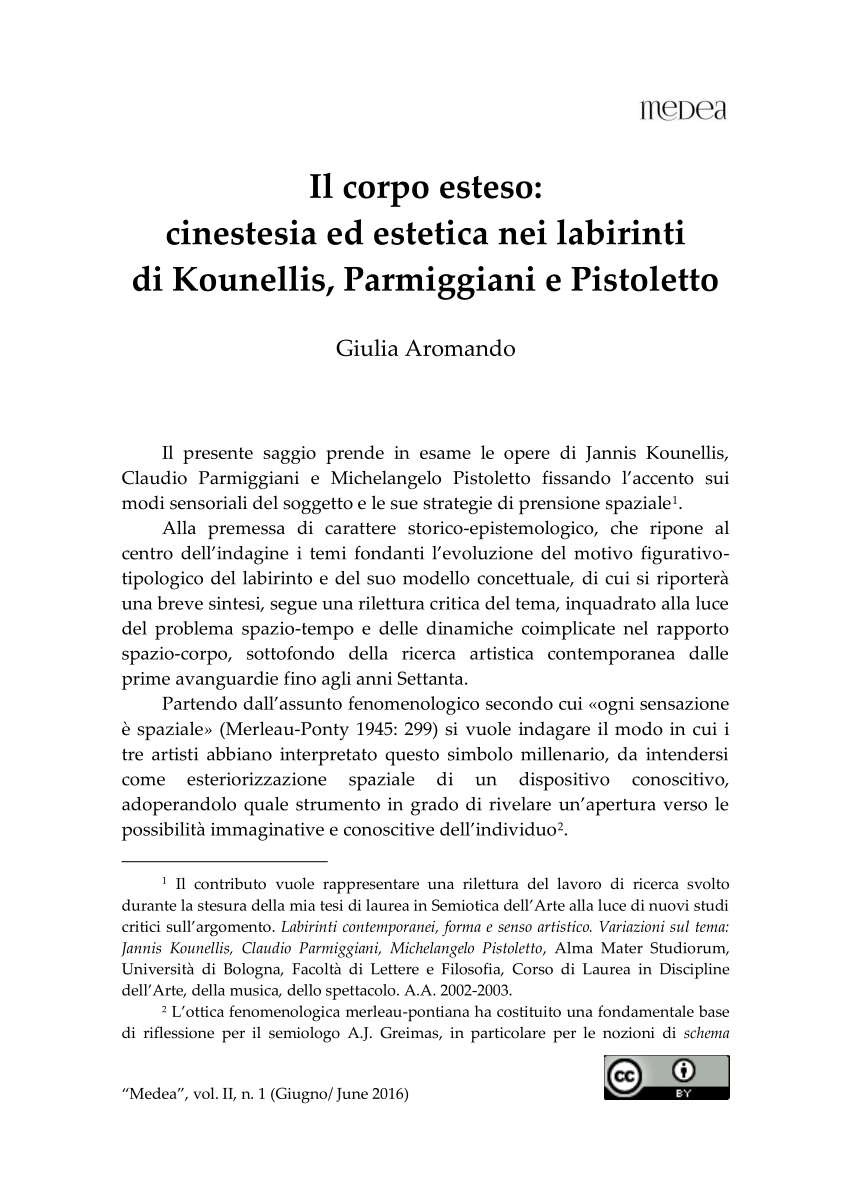 PDF) The Extended Body: Kinesthetic and Aesthetics in Labyrinths by  Kounellis, Parmiggiani and Pistoletto