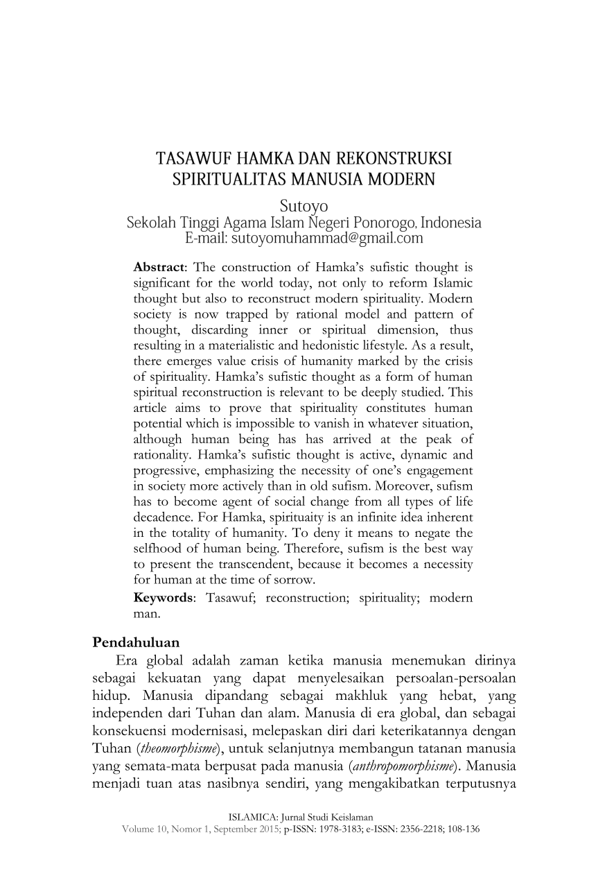 Pdf Tasawuf Hamka Dan Rekonstruksi Spiritualitas Manusia Modern