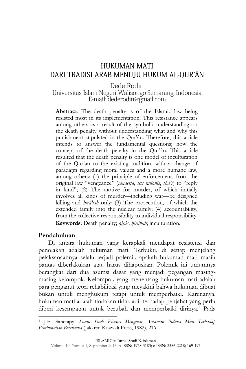 Pdf Hukuman Mati Dari Tradisi Arab Menuju Hukum Al Qur An