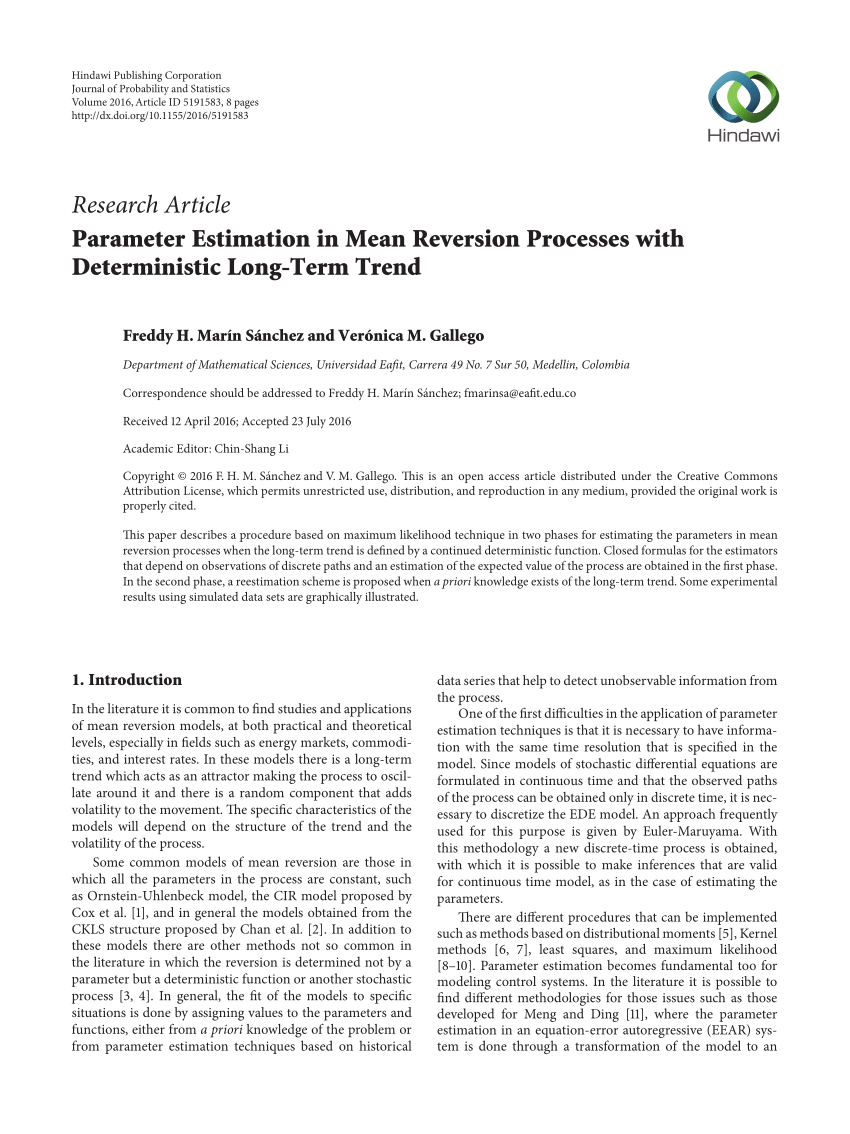 Pdf Parameter Estimation In Mean Reversion Processes With Deterministic Long Term Trend