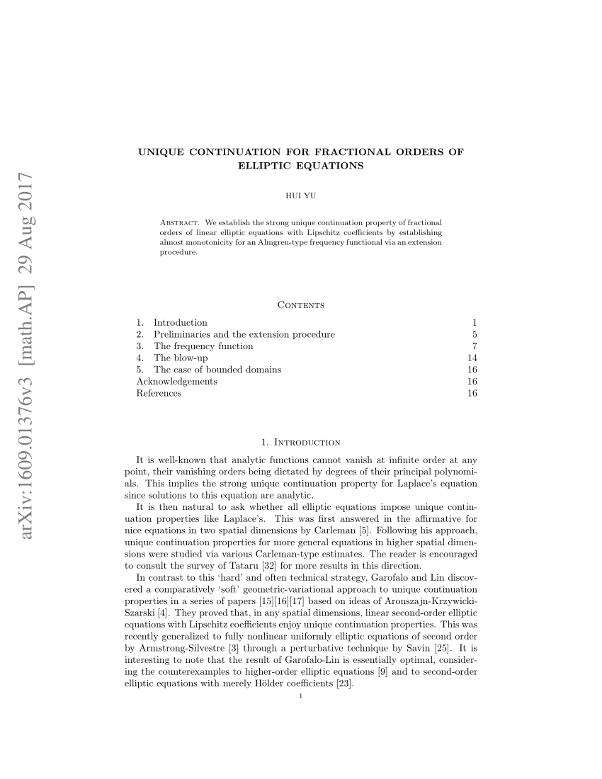 Pdf Unique Continuation For Fractional Orders Of Elliptic Equations