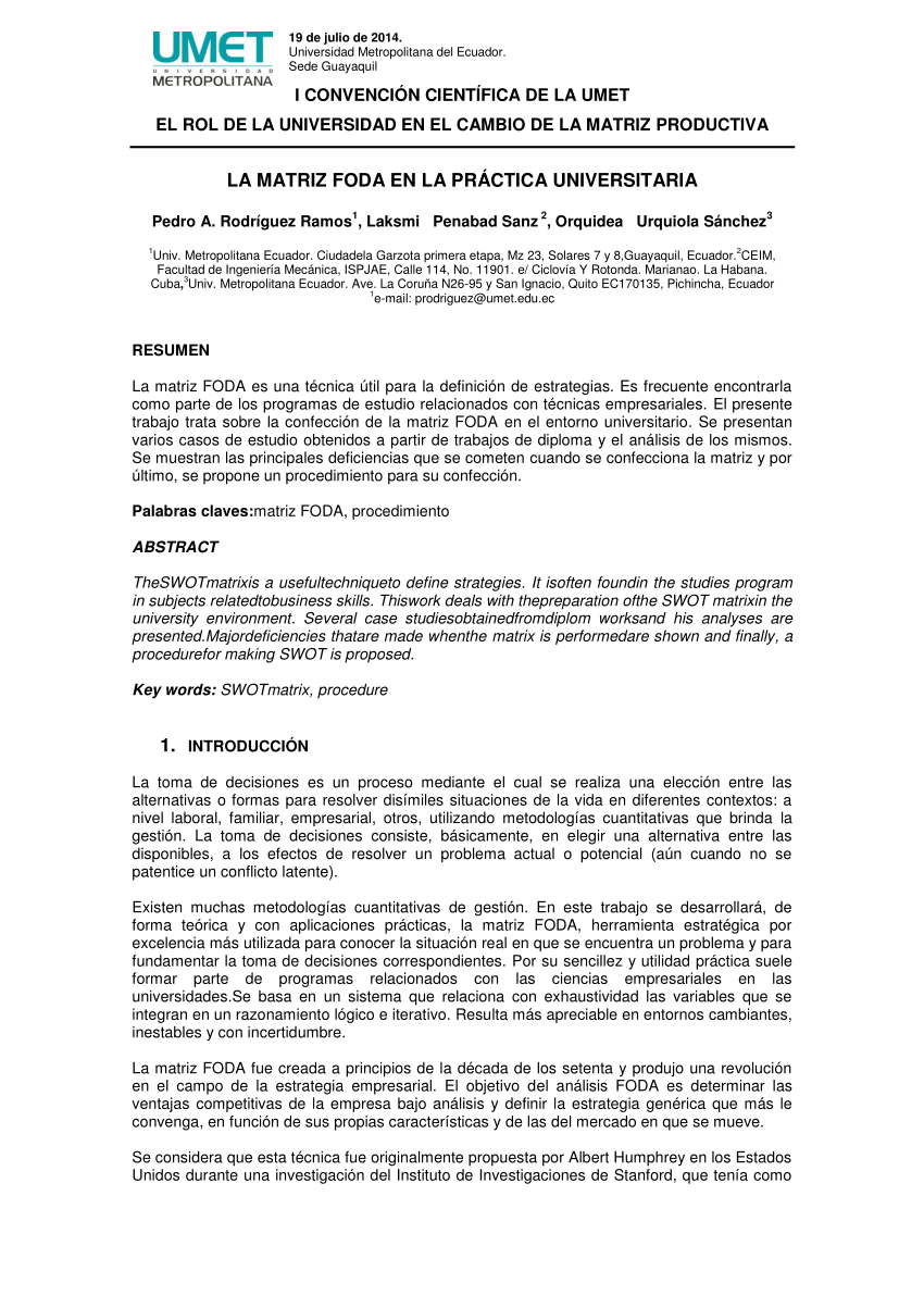 Pdf La Matriz Foda En La Practica Universitaria