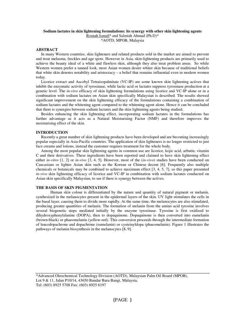 PDF PAGE Sodium lactates in skin lightening formulations its