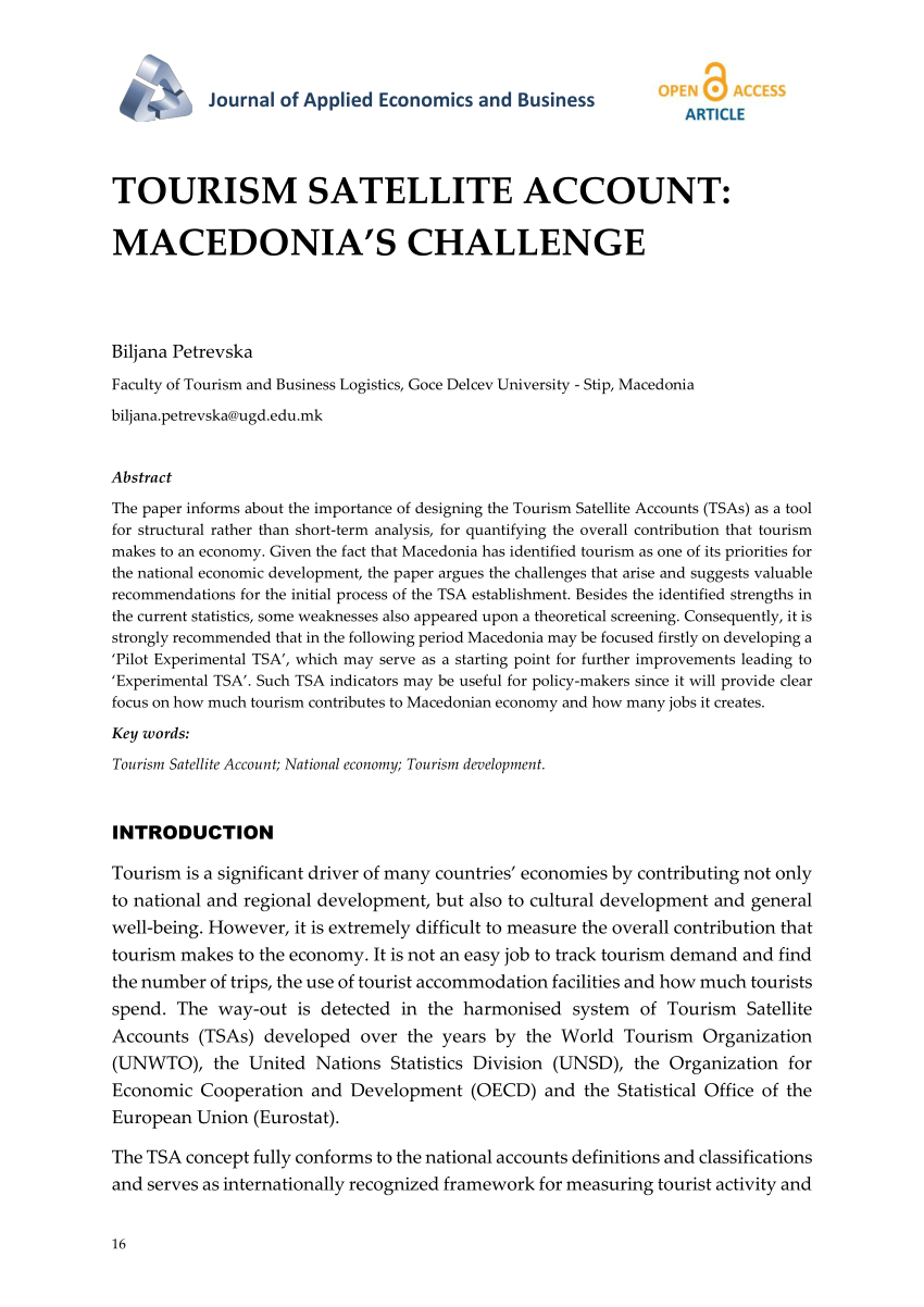 (PDF) TOURISM SATELLITE ACCOUNT: MACEDONIA'S CHALLENGE