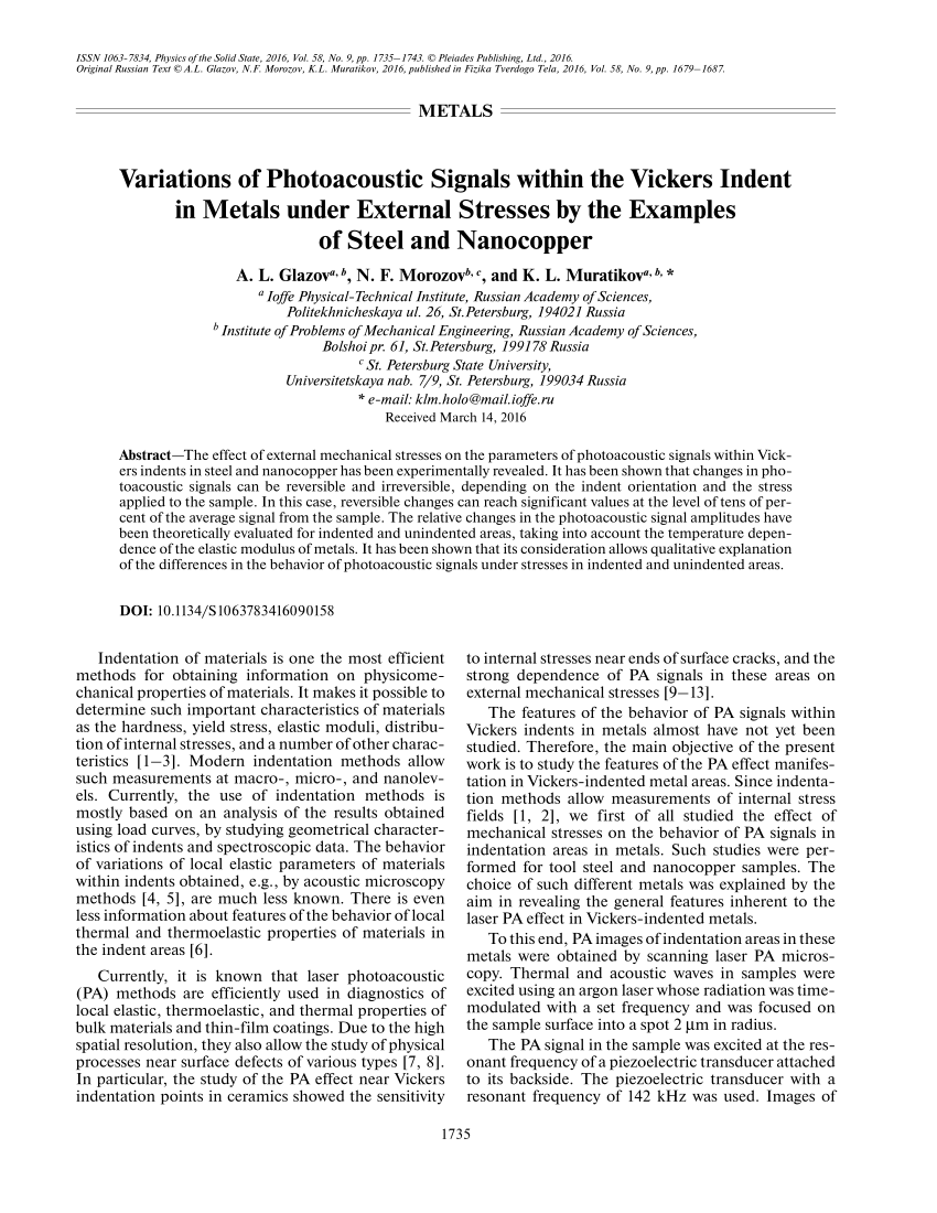PDF) Variations of Photoacoustic Signals within the Vickers Indent 
