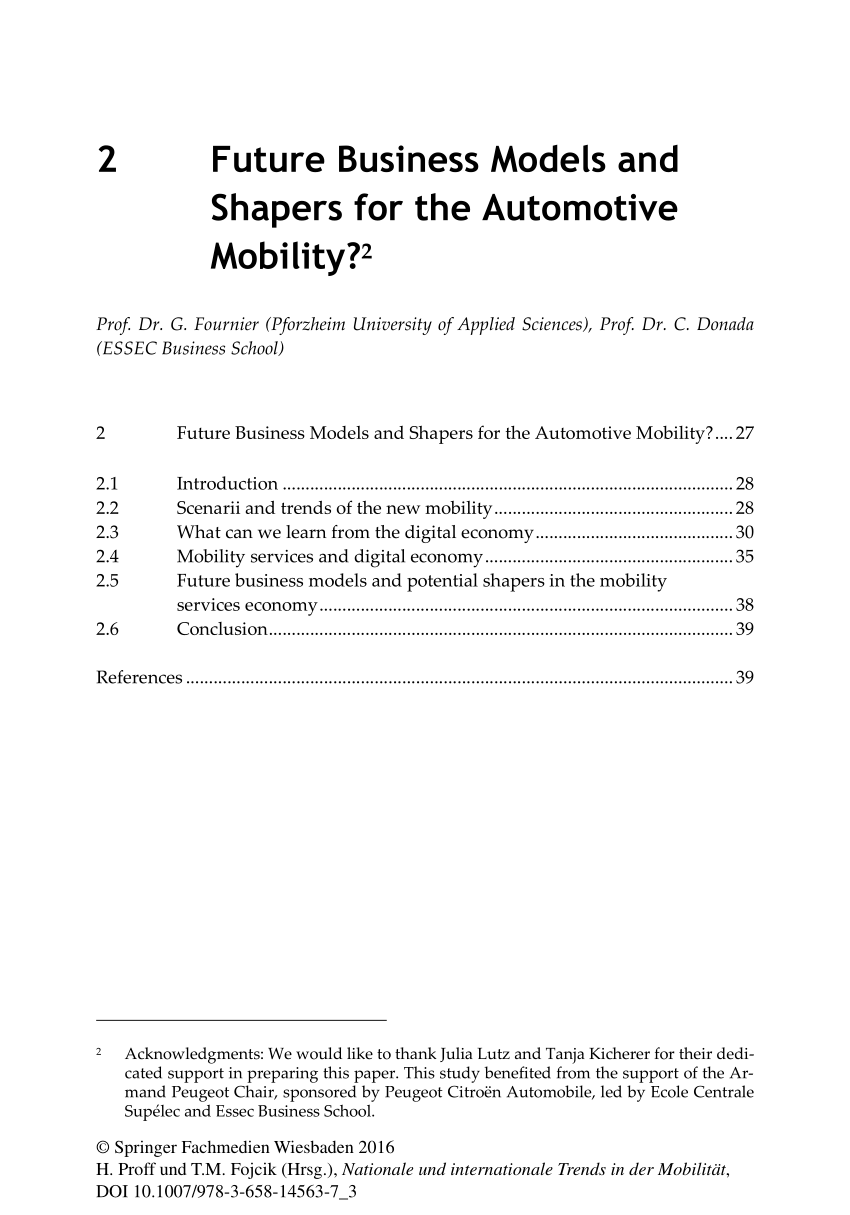 Pdf Future Business Models And Shapers For The Automotive Mobility