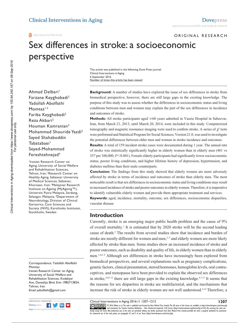 Pdf Sex Differences In Stroke A Socioeconomic Perspective 3650
