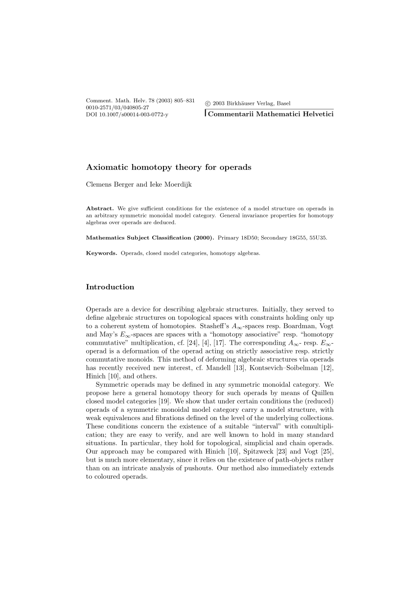 Pdf  Axiomatic Homotopy Theory For Operads