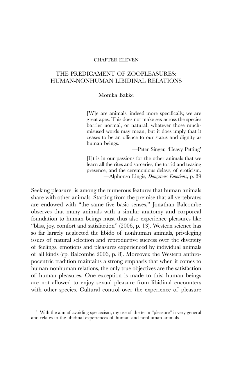 PDF) The predicament of zoopleasures: Human-nonhuman libidinal relations