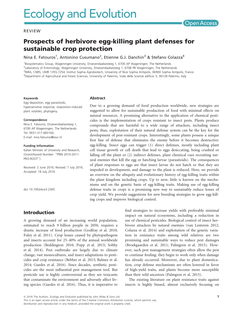 Pdf Prospects Of Herbivore Egg Killing Plant Defenses For Sustainable Crop Protection
